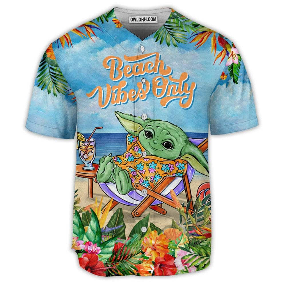 Cartoon Baby Yoda Beach Vibes Only Baseball Jersey Birthday Gift For Sister