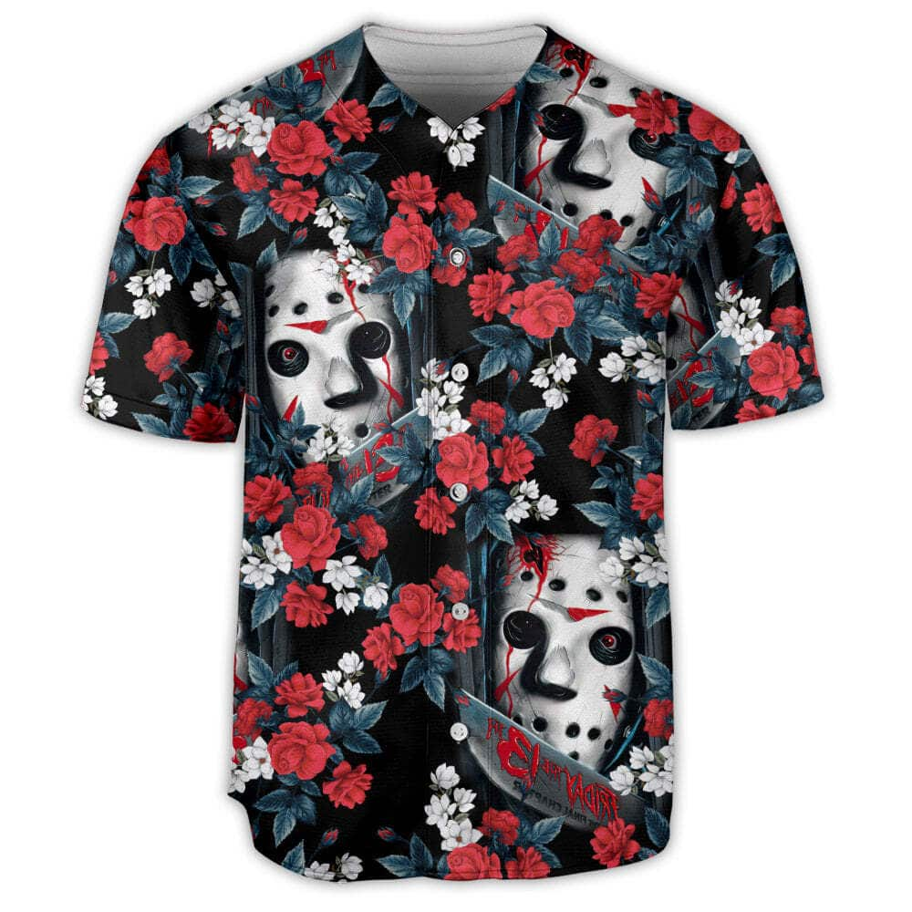 Halloween Jason Voorhees Baseball Jersey Flower Tropical Style Gift For Best Friends