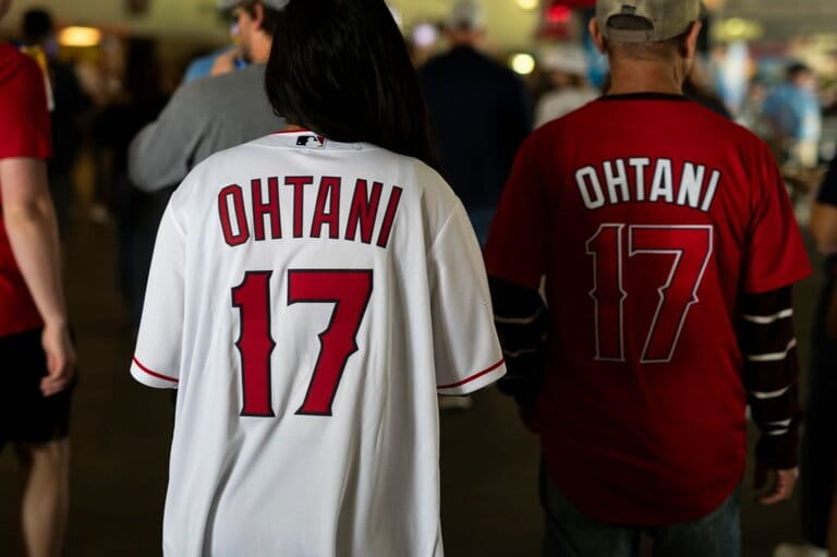 : Fans wear the jersey of Shohei Ohtani