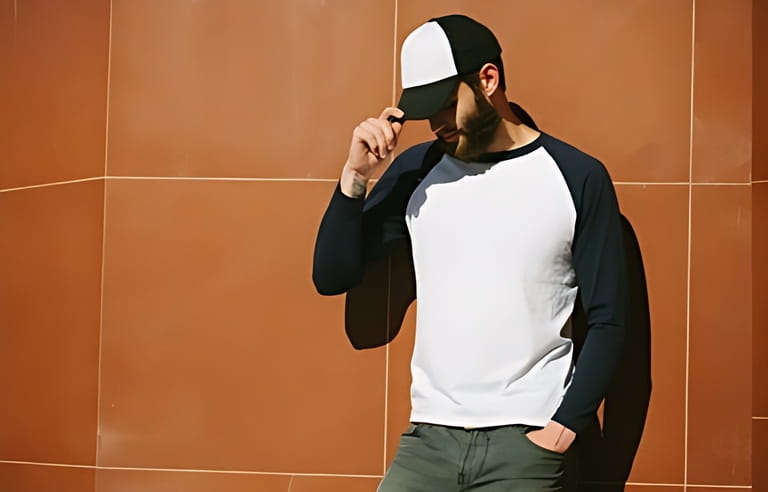 white blank t-shirt with space for your logo on a hipster man with a beard