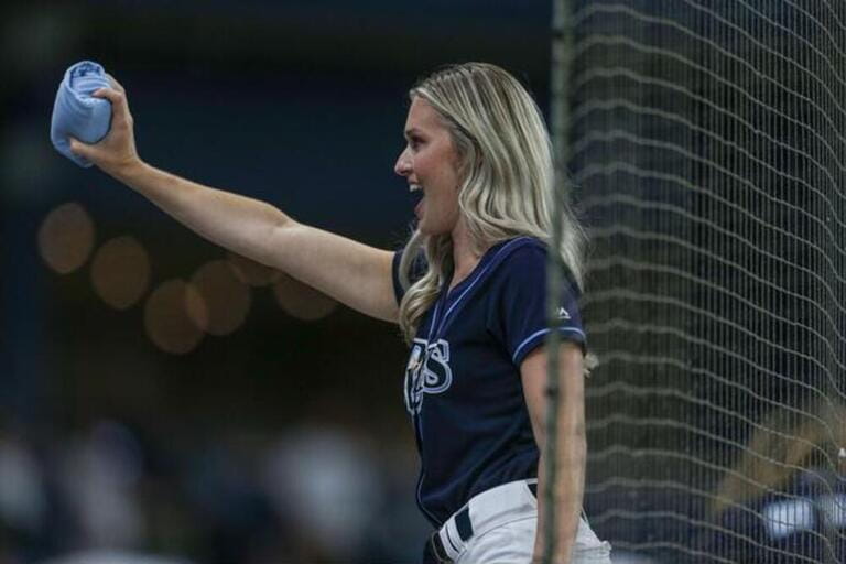 Members of the Rays Team throw t=shirts and entertain the fans during a major league baseball game against the Baltimore Ori