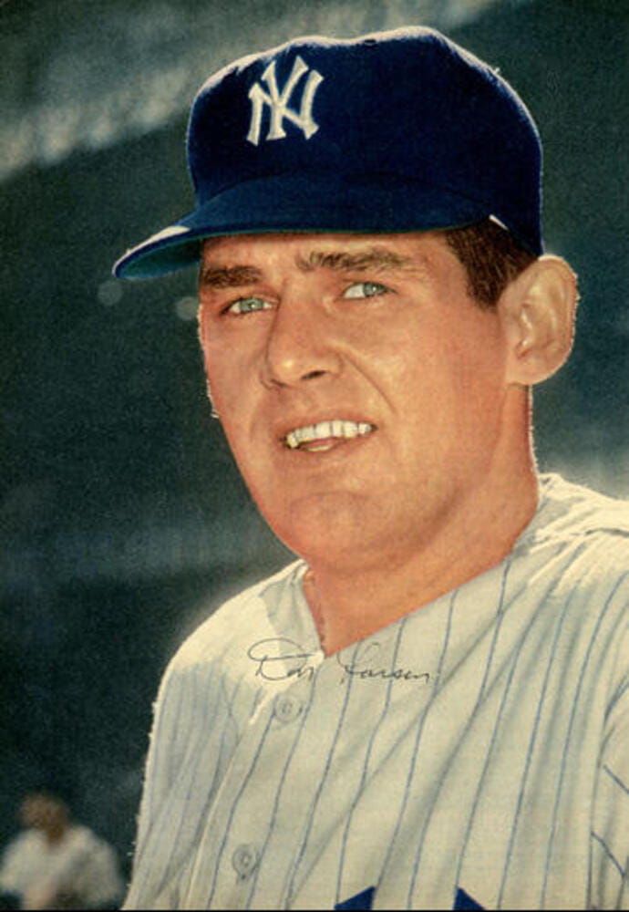 Classic 1950s era autographed color magazine photo of star player Don Larsen with the New York Yankees. Larsen is the only major league pitcher to pitch a no-hitter in the World Series against the Brooklyn dodgers in 1956.