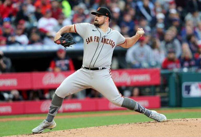 San Francisco Giants Carlos Rodon pitches in the first inning against the Cleveland Guardians at Progressive Field in Cleveland, Ohio on Friday San Francisco Giants Carlos Rodon pitches in the first inning against the Cleveland Guardians at Progressive Field in Cleveland, Ohio on Friday