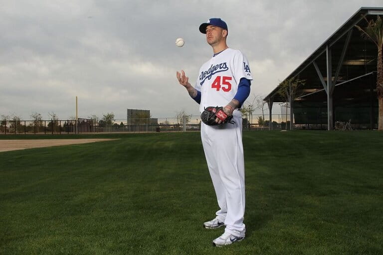 Justin Miller of the Los Angeles Dodgers poses during media photo day on February 27, 2010 at the Ballpark at Camelback Ranch, in Glendale, Arizona. Justin Miller of the Los Angeles Dodgers poses during media photo day on February 27, 2010 at the Ballpark at Camelback Ranch, in Glendale, Arizona.