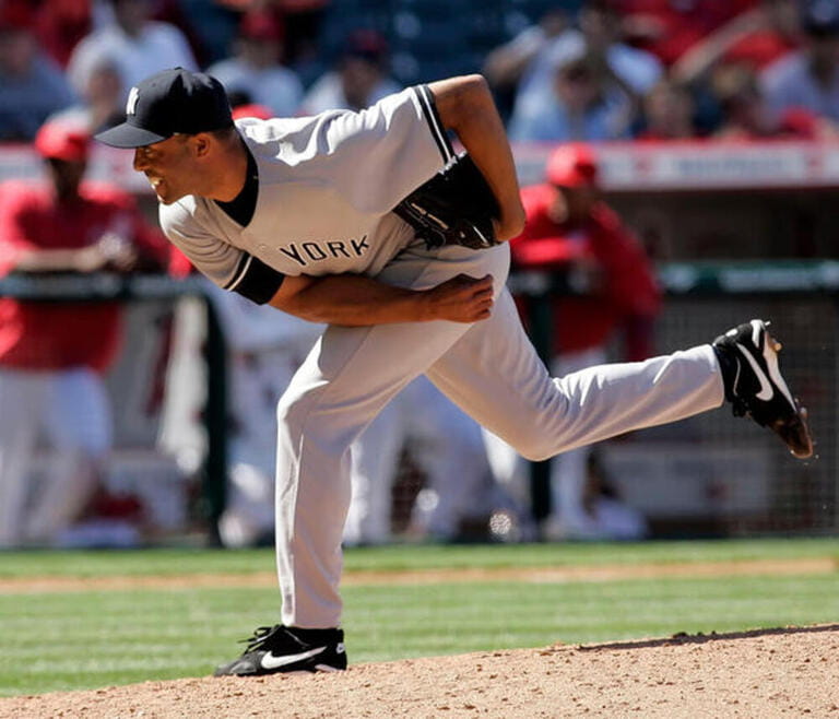 New York Yankees relief pitcher Mariano Rivera throws against the Los Angeles Angels in the ninth inning of a baseball game in Anaheim, Calif. on Sunday, April 9, 2006. The Yankees won, 10-1 New York Yankees relief pitcher Mariano Rivera throws against the Los Angeles Angels in the ninth inning of a baseball game in Anaheim, Calif. on Sunday, April 9, 2006. The Yankees won, 10-1