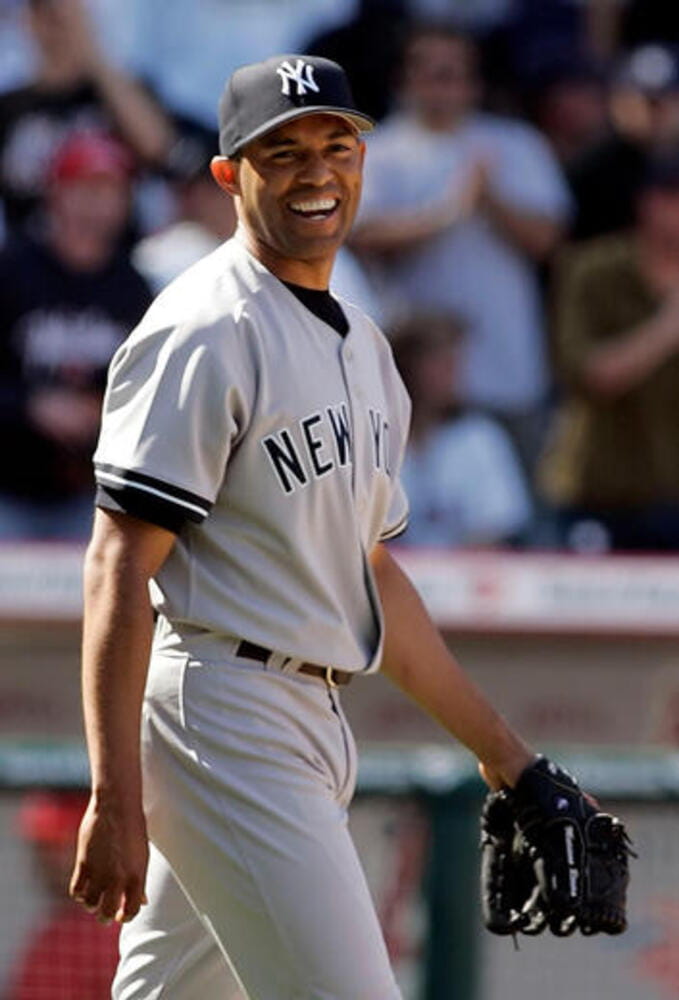New York Yankees relief pitcher Mariano Rivera smiles after getting the last out in the Yankees' 10-1 win over the Los Angeles Angels during a baseball game in Anaheim, Calif New York Yankees relief pitcher Mariano Rivera smiles after getting the last out in the Yankees' 10-1 win over the Los Angeles Angels during a baseball game in Anaheim, Calif