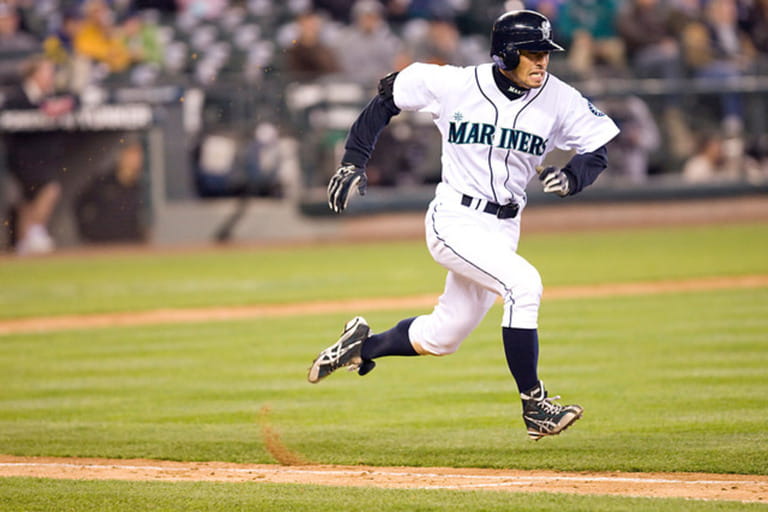 Ichiro Suzuki of the Seattle Mariners running for first Ichiro Suzuki of the Seattle Mariners running for first
