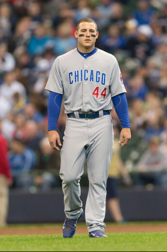 Chicago Cubs first baseman Anthony Rizzo #44 walks across the infield during the Major League Baseball game between the Milwaukee Brewers and the Chicago Cubs at Miller Park in Milwaukee, WI. Cubs defeated the Brewers 4-0. John Fisher/CSM/Alamy Live News Chicago Cubs first baseman Anthony Rizzo #44 walks across the infield during the Major League Baseball game between the Milwaukee Brewers and the Chicago Cubs at Miller Park in Milwaukee, WI. Cubs defeated the Brewers 4-0. John Fisher/CSM/Alamy Live News
