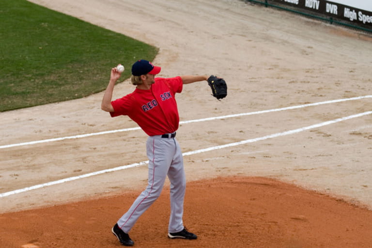 Boston Red Sox Pitcher Bronson Arroyo warming up