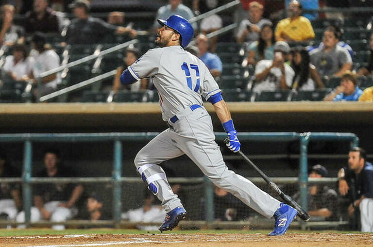 Andre Ethier of the Los Angeles Dodgers makes a rehab appearance with Rancho Cucamonga Quakes against Lancaster JetHawks. Ethier goes 2 for 4 with a double and an RBI but the Quakes fall to Lancaster in 15-1 rout.