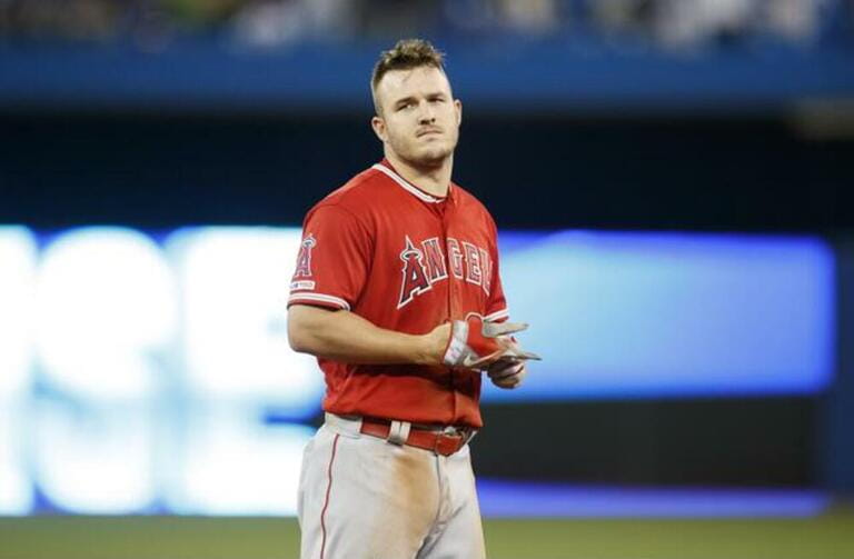 Los Angeles Angels' Mike Trout reacts to flying out against the Toronto Blue Jays during the eighth inning of MLB baseball action in Toronto, Thursday June 20, 2019. THE CANADIAN PRESS/Mark Blinch Los Angeles Angels' Mike Trout reacts to flying out against the Toronto Blue Jays during the eighth inning of MLB baseball action in Toronto, Thursday June 20, 2019. THE CANADIAN PRESS/Mark Blinch