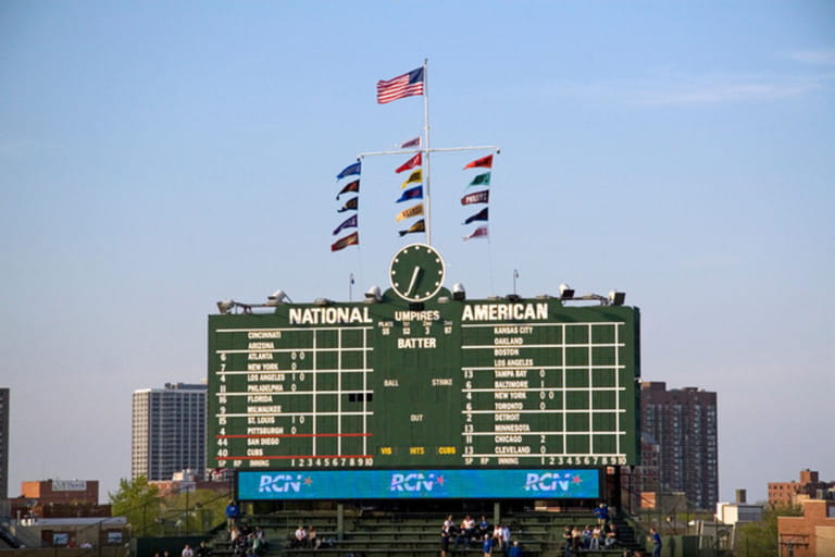 Scoreboard at Wrigley Field in Chicago Illinois USA